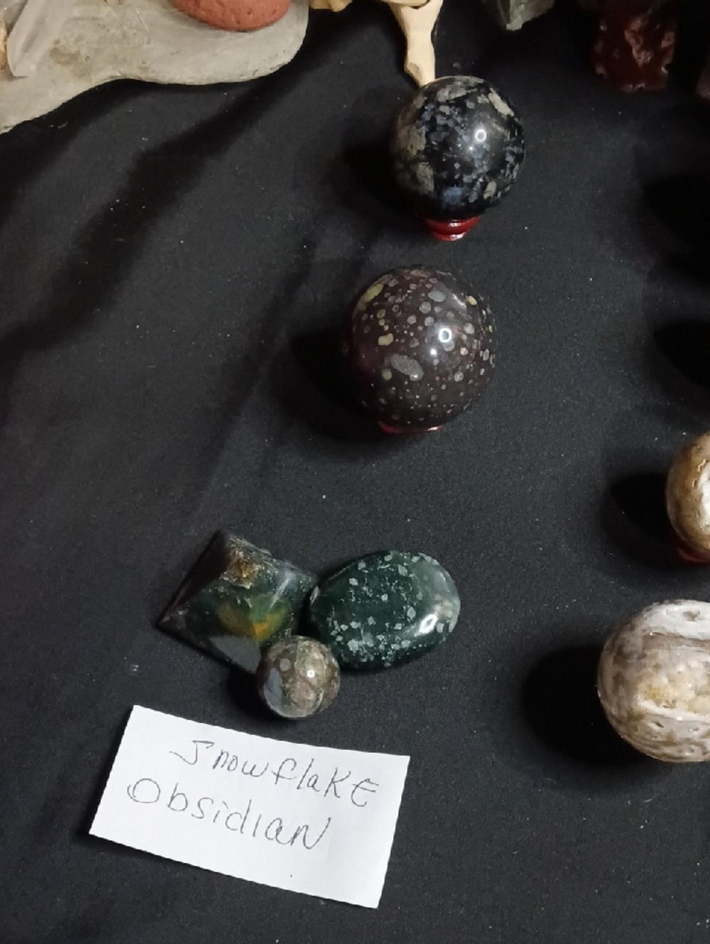 Polished Snowflake Obsidian Decorative Sphere in Dark Green